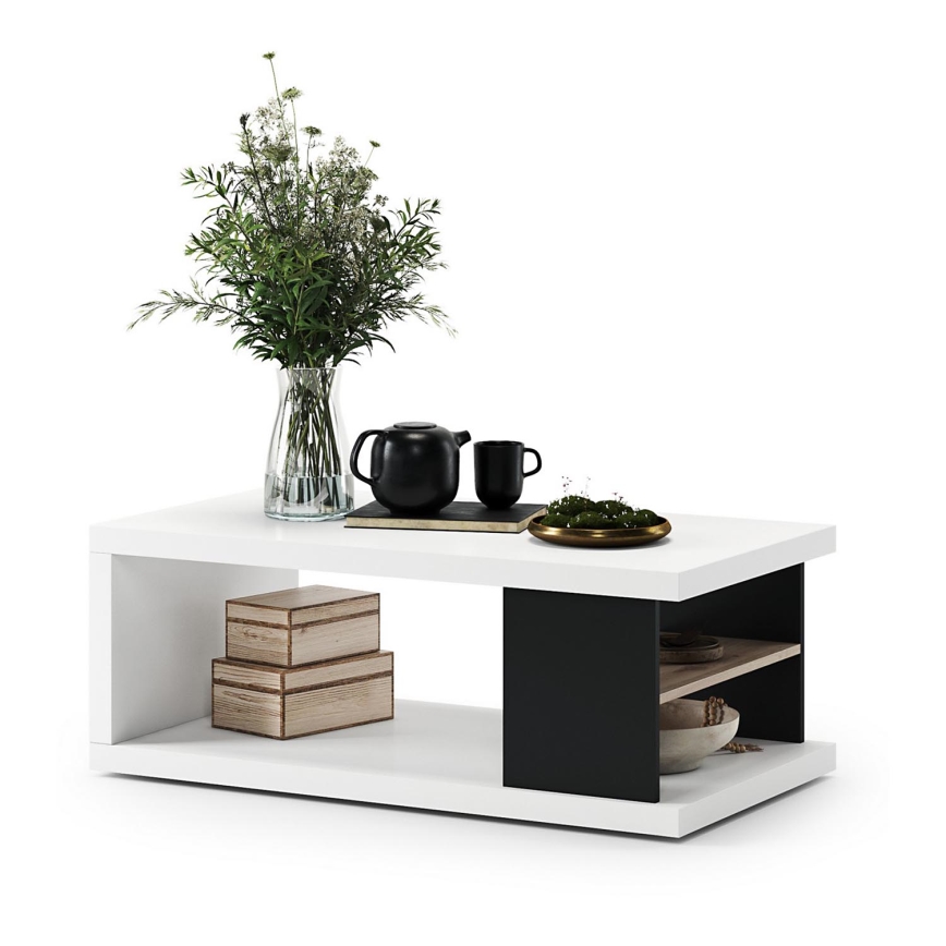 Mesa de centro con estante y espacio de almacenamiento LORA blanco/negro