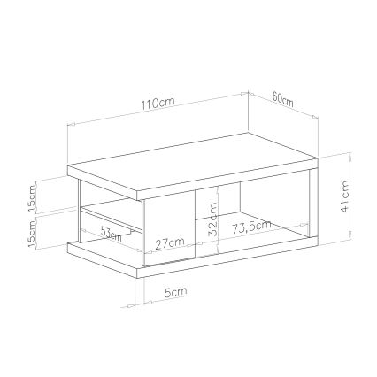 Mesa de centro con estante y espacio de almacenamiento LORA blanco/negro