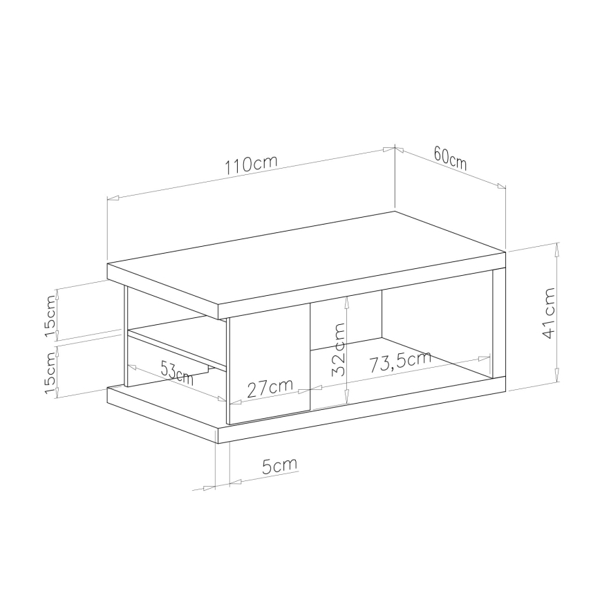Mesa de centro con estante y espacio de almacenamiento LORA blanco/negro