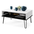 Mesa de centro con tablero elevable y estante HALIJA blanco/negro