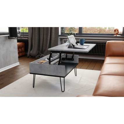 Mesa de centro con tablero elevable y estante HALIJA gris/negro