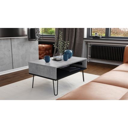 Mesa de centro con tablero elevable y estante HALIJA gris/negro