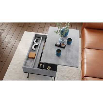 Mesa de centro con tablero elevable y estante HALIJA gris/negro