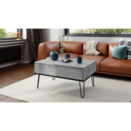 Mesa de centro con tablero elevable y estante HALIJA gris/negro