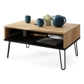 Mesa de centro con tablero elevable y estante HALIJA roble/negro