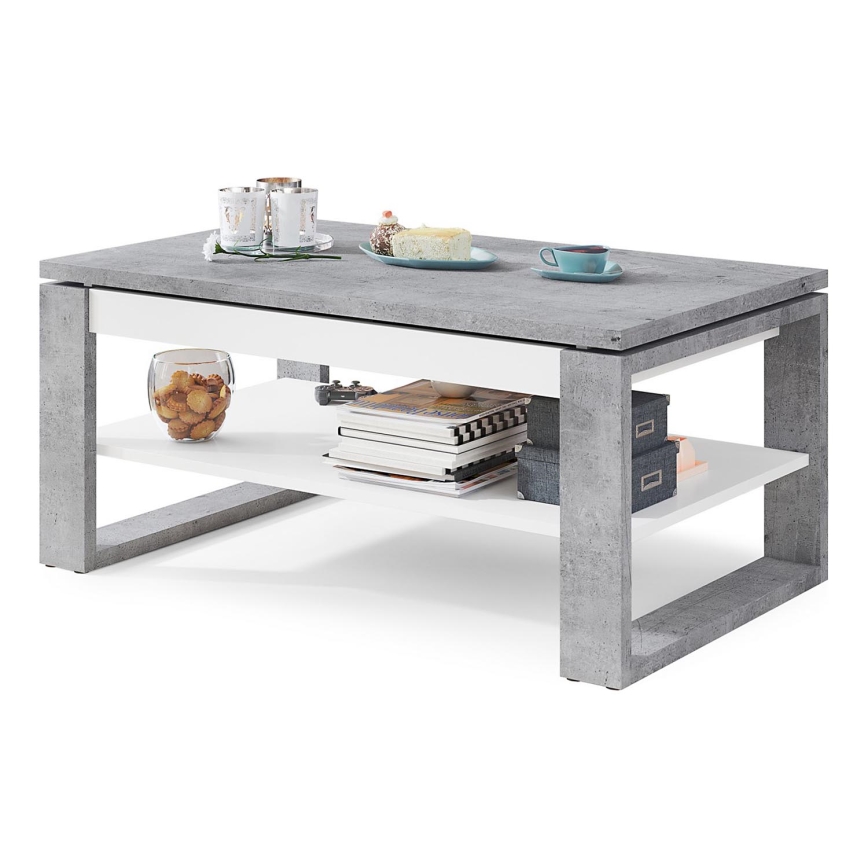 Mesa de centro con tablero elevable y estante NEA gris/blanco