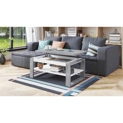 Mesa de centro con tablero elevable y estante NEA gris/blanco