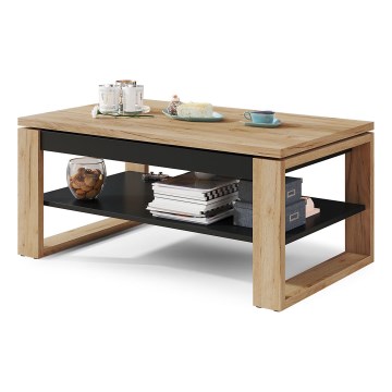 Mesa de centro con tablero elevable y estante NEA roble/negro