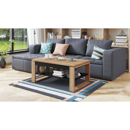 Mesa de centro con tablero elevable y estante NEA roble/negro