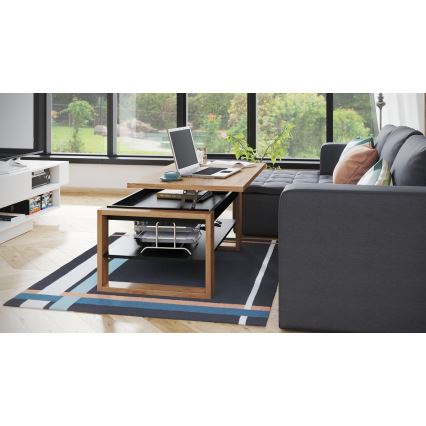 Mesa de centro con tablero elevable y estante NEA roble/negro