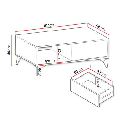 Mesa de centro DIAMOND 40x104 cm negro/roble evocar