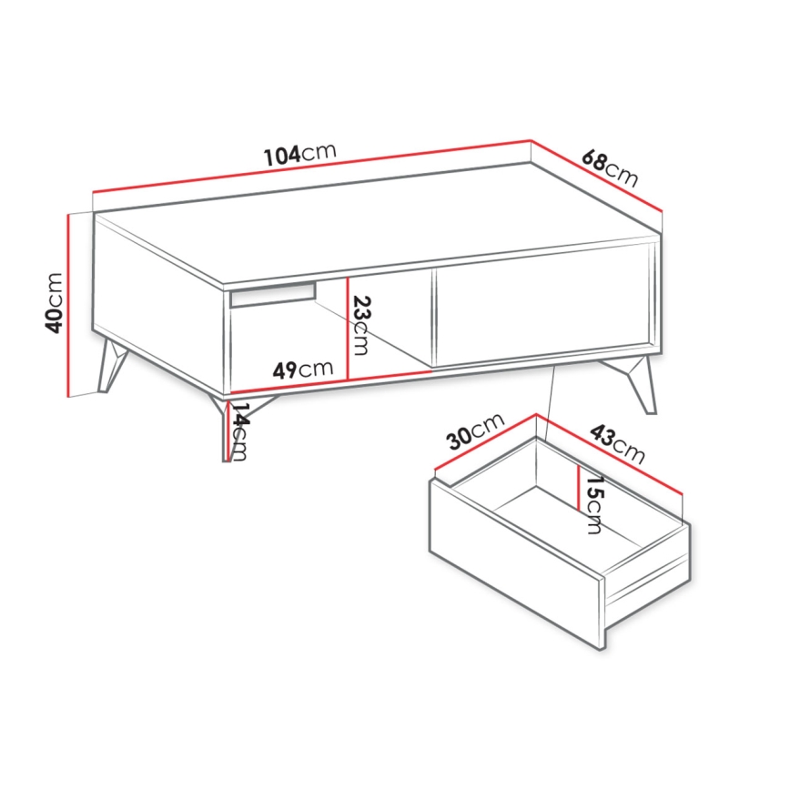 Mesa de centro DIAMOND 40x104 cm negro/roble evocar