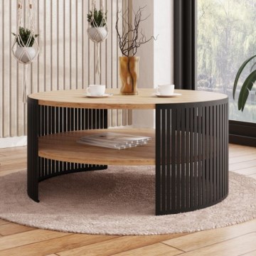 Mesa de centro FIKOLI 40x75 cm negro/dorado roble