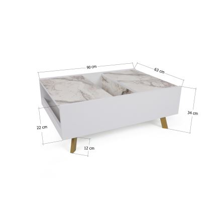 Mesa de centro FRIDA 63x90 cm blanco/dorado