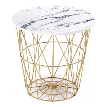 Mesa de centro HARISSA 41x42 cm dorado/blanco decoración de mármol