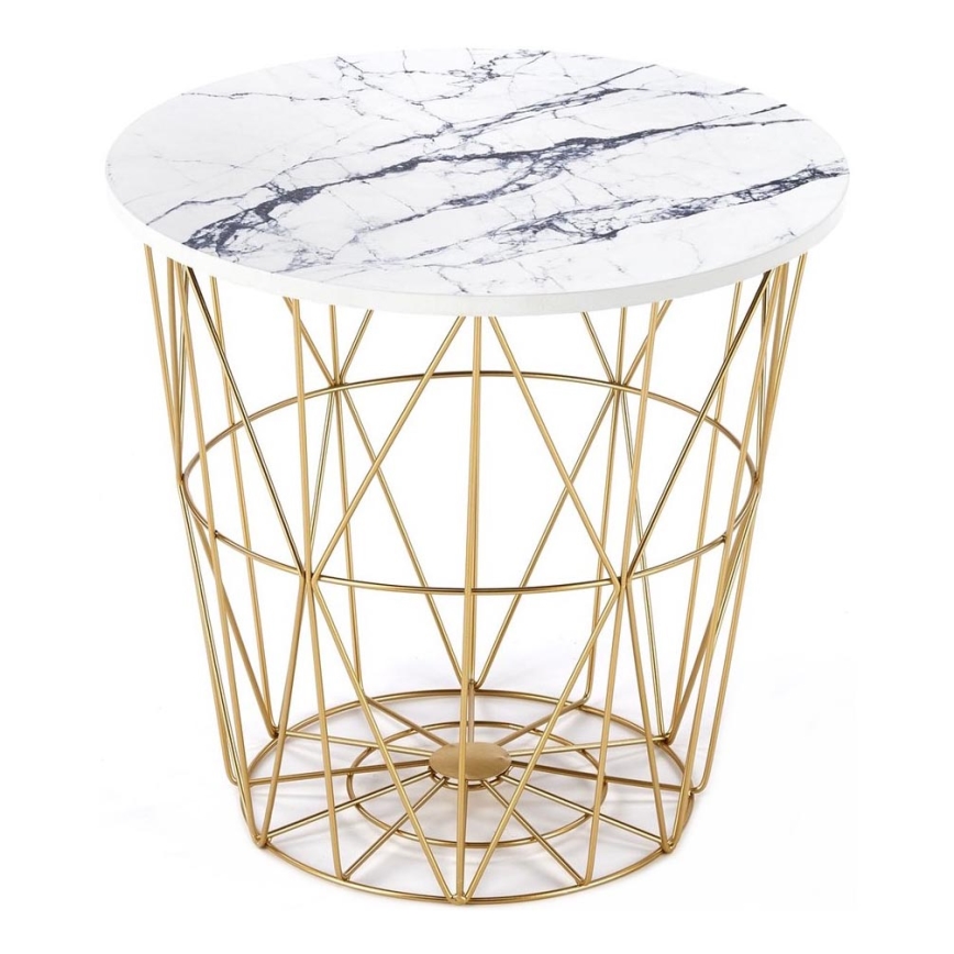 Mesa de centro HARISSA 41x42 cm dorado/blanco decoración de mármol