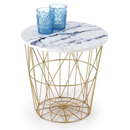 Mesa de centro HARISSA 41x42 cm dorado/blanco decoración de mármol