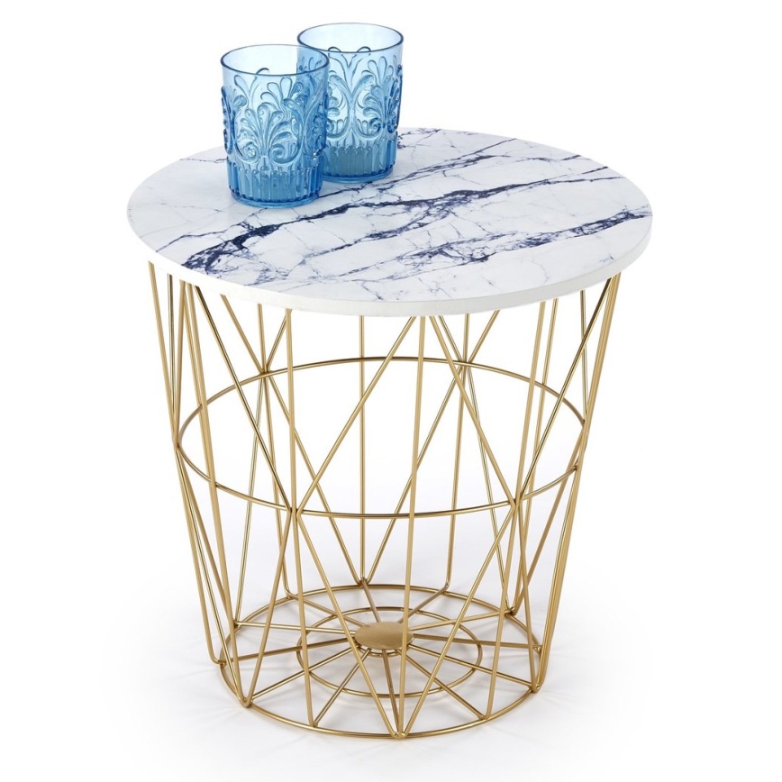 Mesa de centro HARISSA 41x42 cm dorado/blanco decoración de mármol