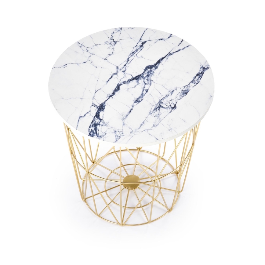 Mesa de centro HARISSA 41x42 cm dorado/blanco decoración de mármol