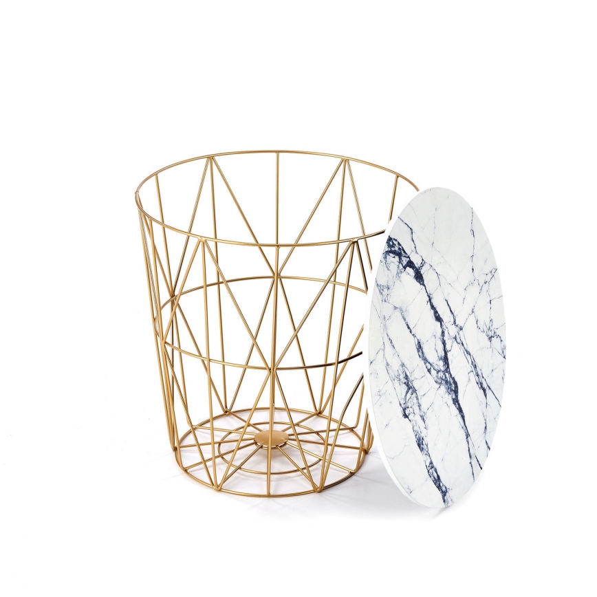 Mesa de centro HARISSA 41x42 cm dorado/blanco decoración de mármol