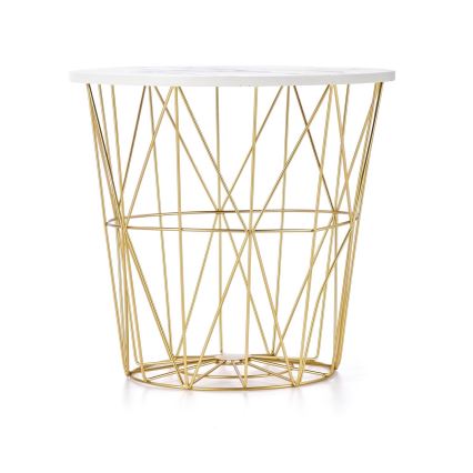 Mesa de centro HARISSA 41x42 cm dorado/blanco decoración de mármol