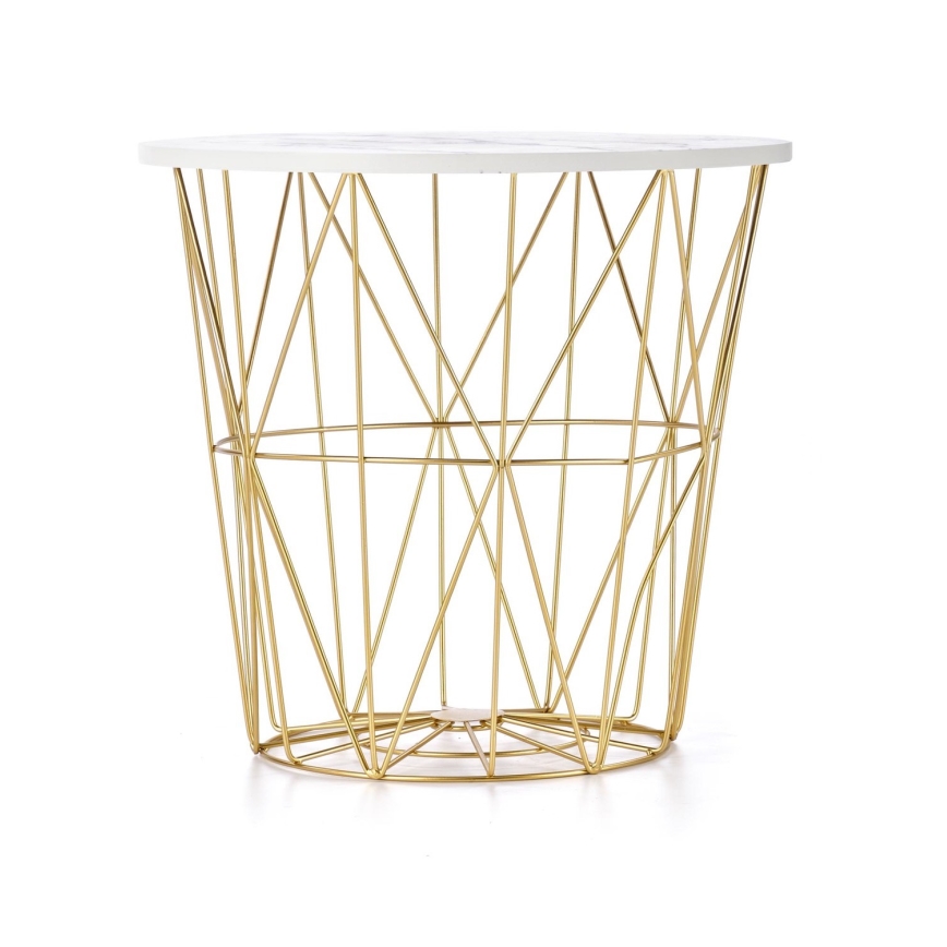 Mesa de centro HARISSA 41x42 cm dorado/blanco decoración de mármol