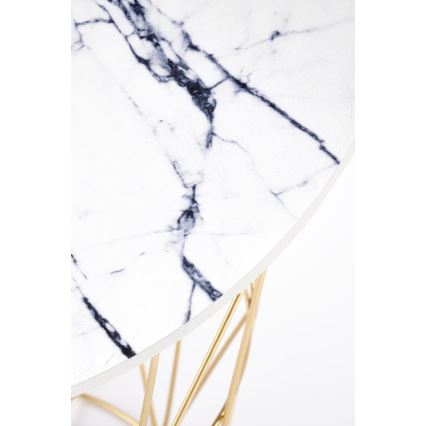 Mesa de centro HARISSA 41x42 cm dorado/blanco decoración de mármol