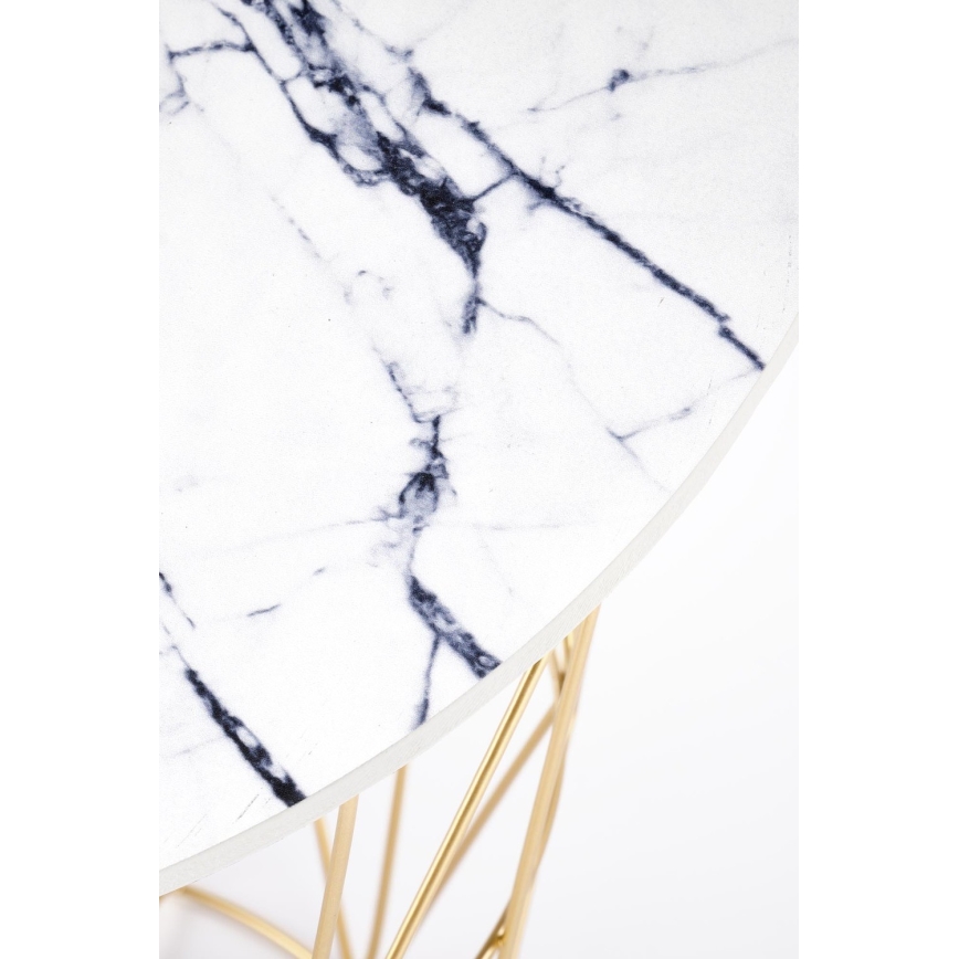Mesa de centro HARISSA 41x42 cm dorado/blanco decoración de mármol