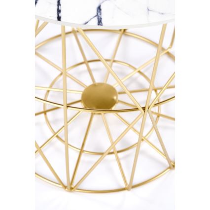 Mesa de centro HARISSA 41x42 cm dorado/blanco decoración de mármol