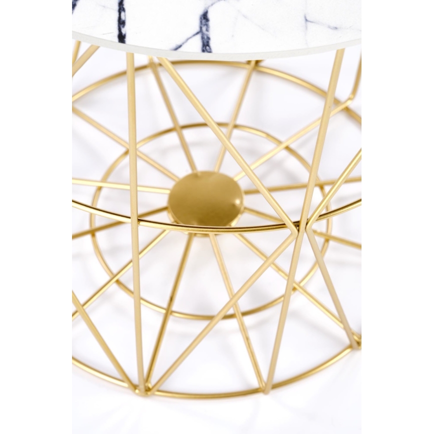 Mesa de centro HARISSA 41x42 cm dorado/blanco decoración de mármol