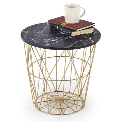 Mesa de centro HARISSA 41x42 cm dorado/negro decoración de mármol