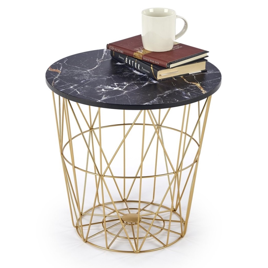 Mesa de centro HARISSA 41x42 cm dorado/negro decoración de mármol