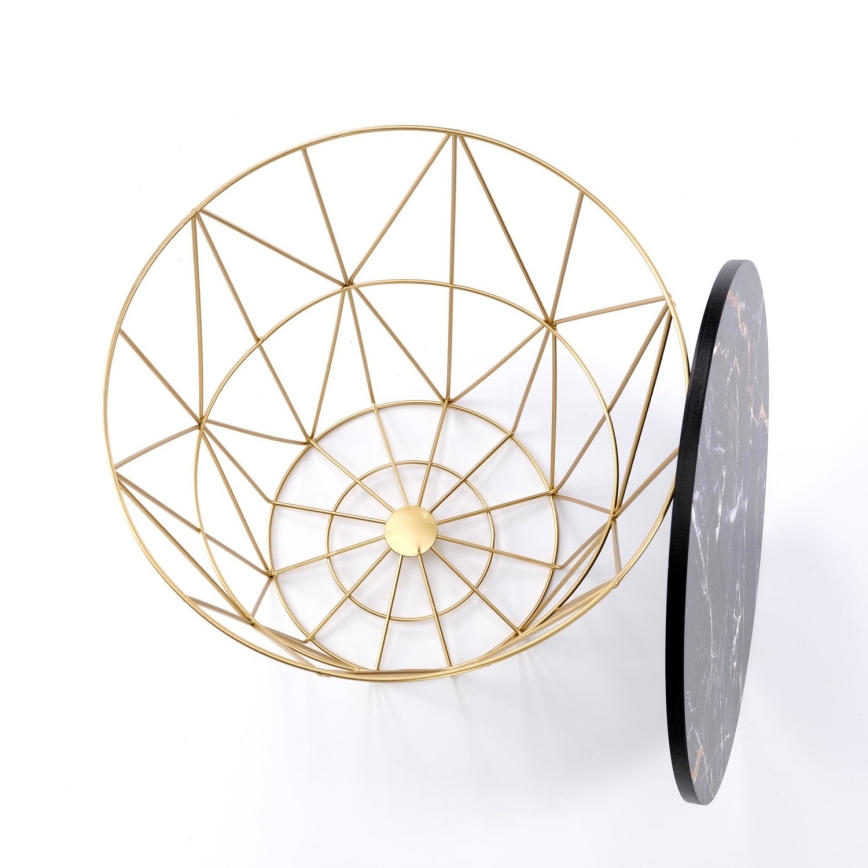 Mesa de centro HARISSA 41x42 cm dorado/negro decoración de mármol