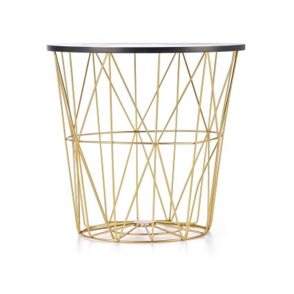 Mesa de centro HARISSA 41x42 cm dorado/negro decoración de mármol