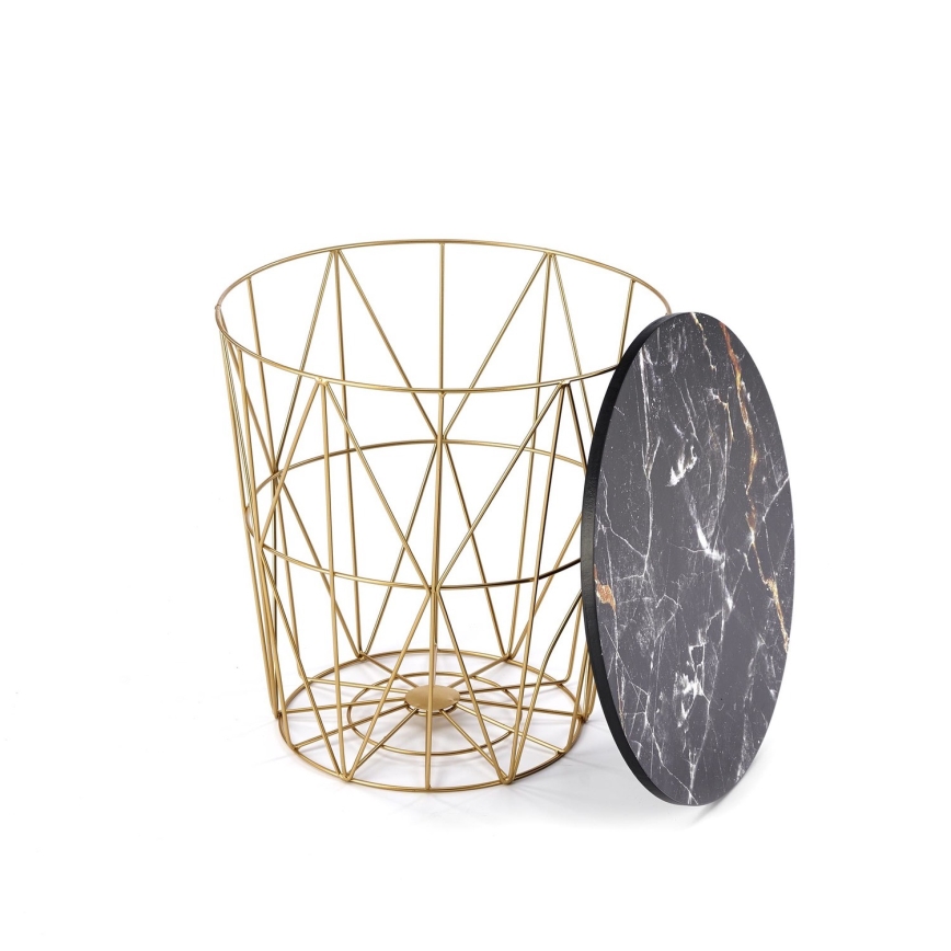 Mesa de centro HARISSA 41x42 cm dorado/negro decoración de mármol