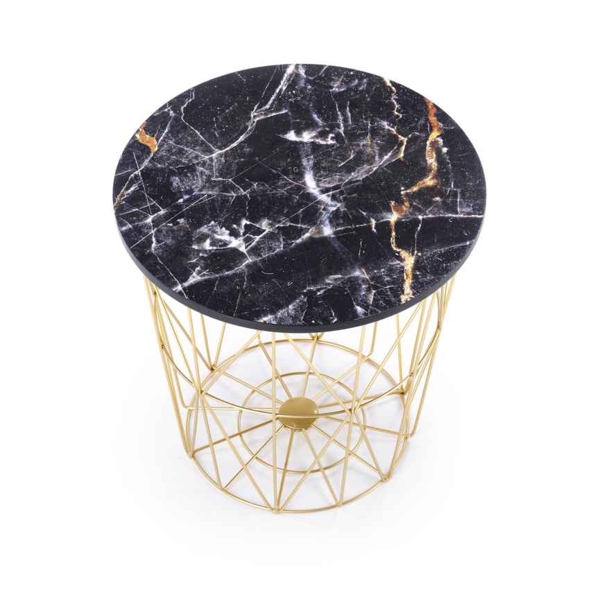Mesa de centro HARISSA 41x42 cm dorado/negro decoración de mármol