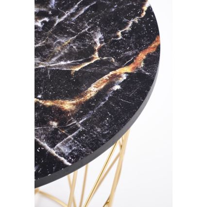 Mesa de centro HARISSA 41x42 cm dorado/negro decoración de mármol