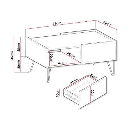 Mesa de centro NARINE 45x97 cm antracita/negro/dorado