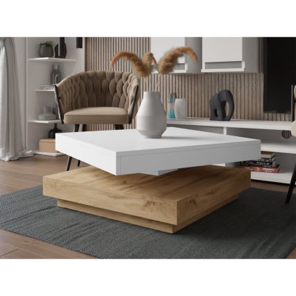 Mesa de centro NENANI 34x70 cm blanco/roble wotan
