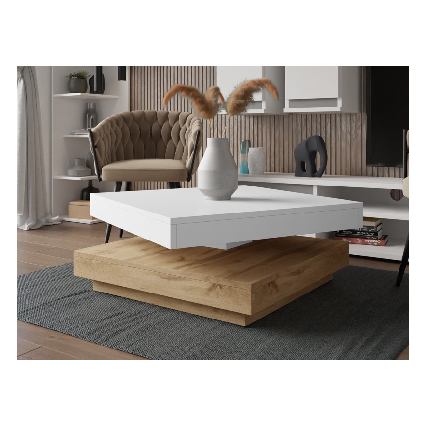 Mesa de centro NENANI 34x70 cm blanco/roble wotan