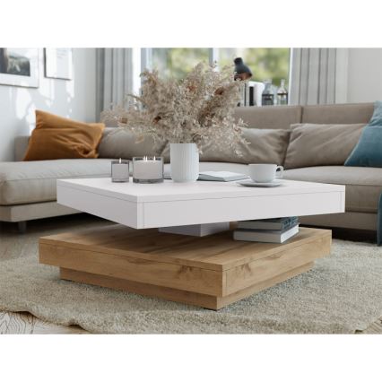 Mesa de centro NENANI 34x70 cm blanco/roble wotan