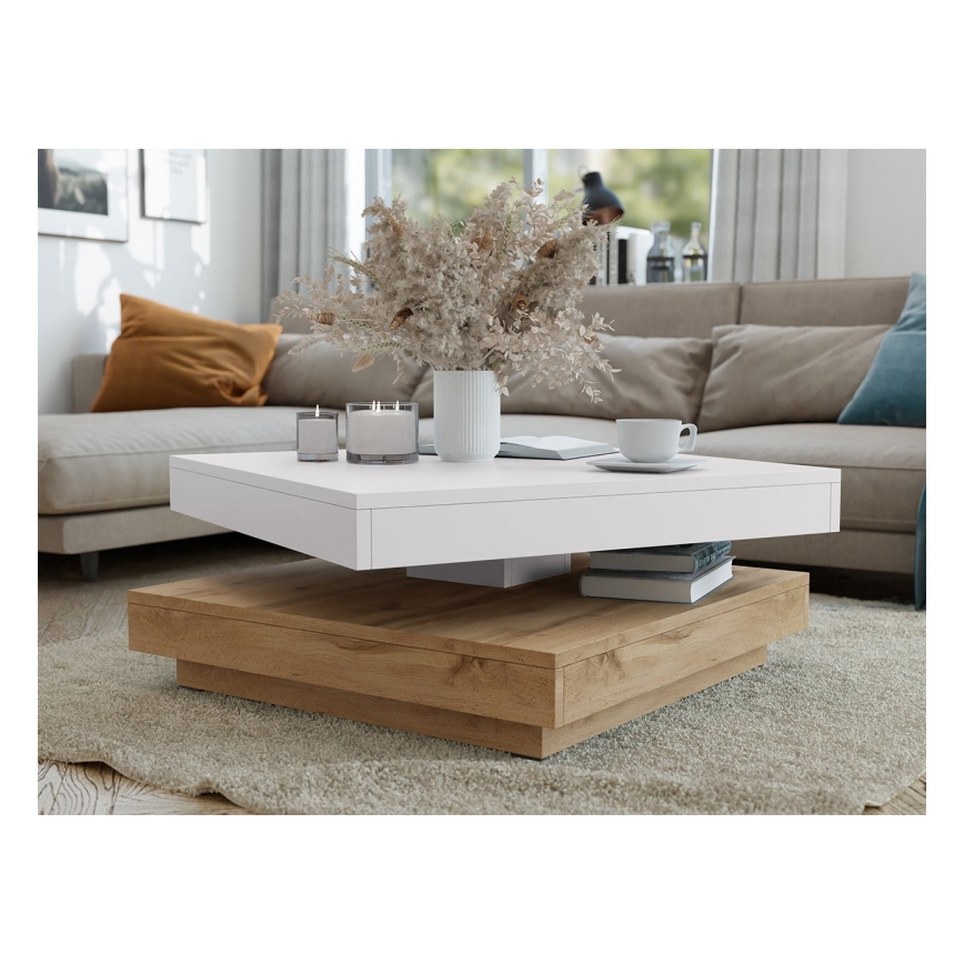 Mesa de centro NENANI 34x70 cm blanco/roble wotan