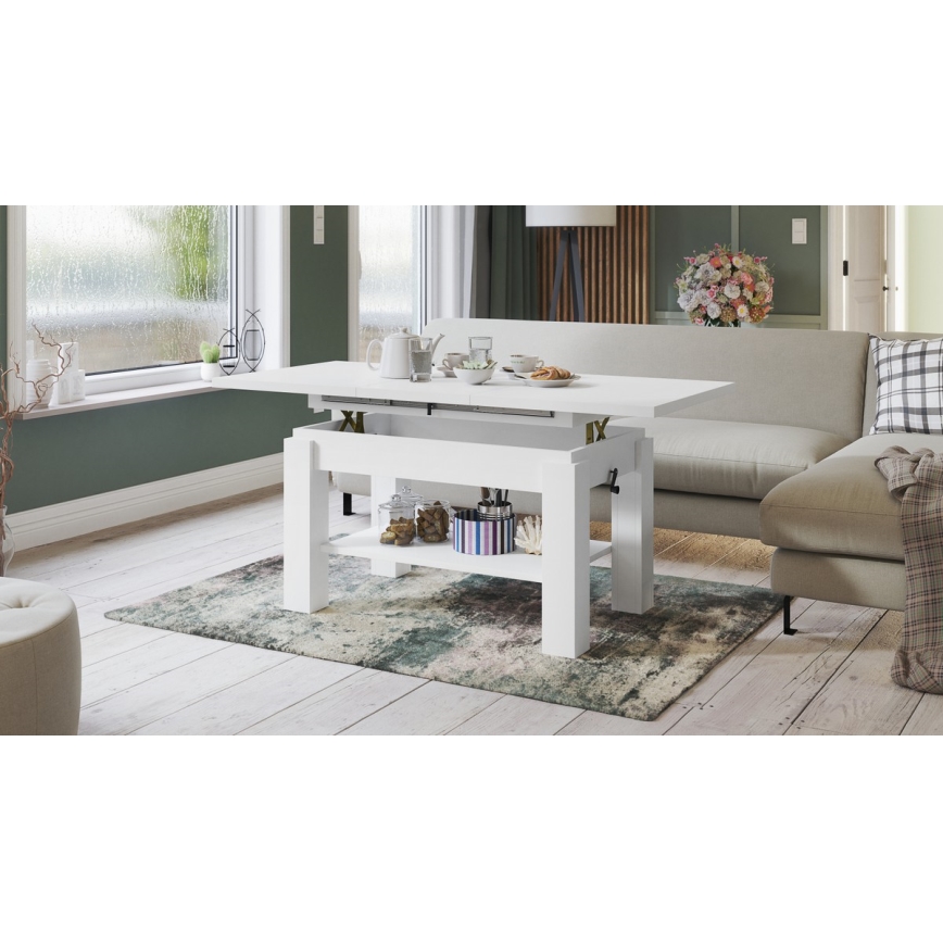 Mesa de centro plegable con estante ADONIS blanco