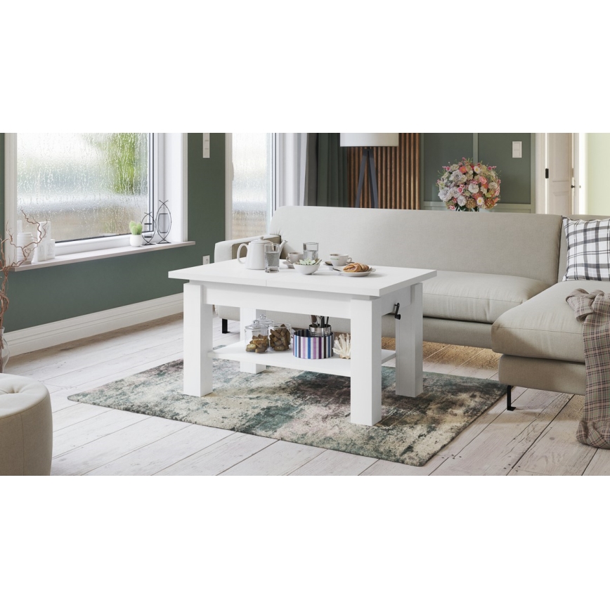 Mesa de centro plegable con estante ADONIS blanco