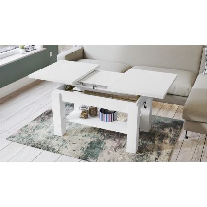 Mesa de centro plegable con estante ADONIS blanco