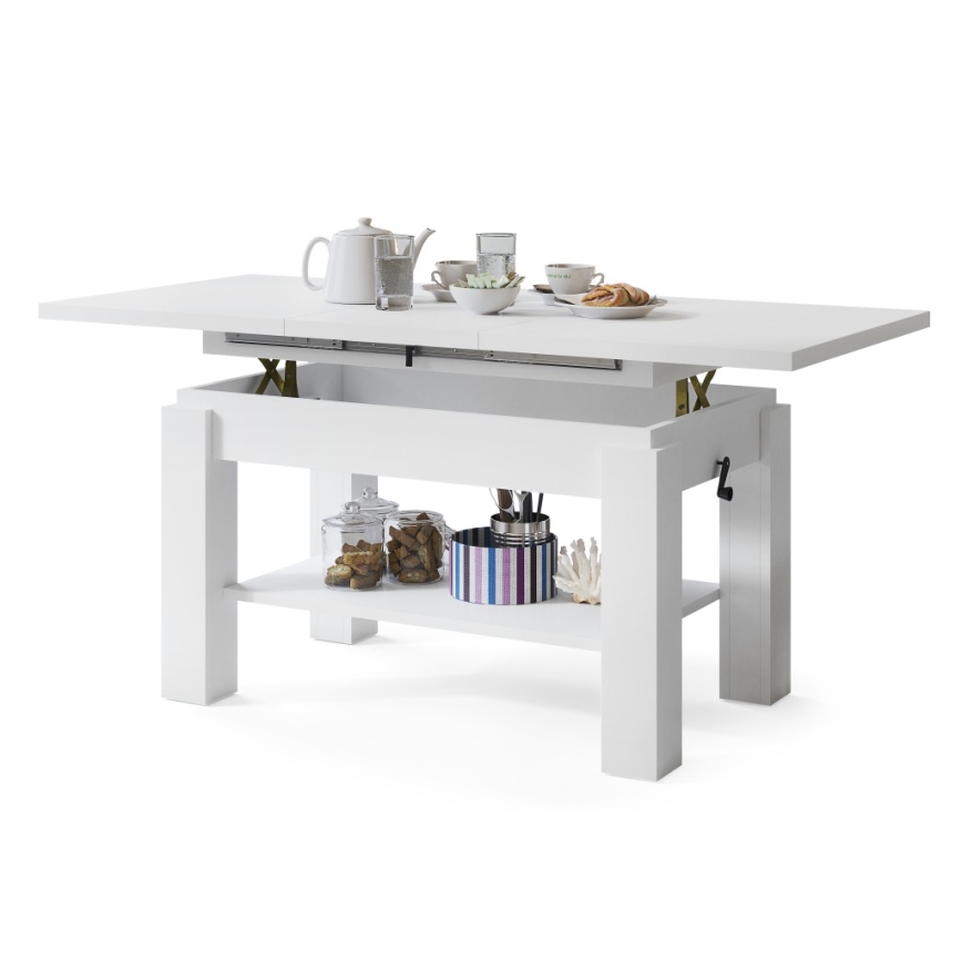 Mesa de centro plegable con estante ADONIS blanco