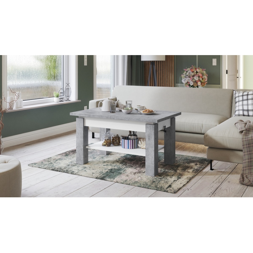 Mesa de centro plegable con estante ADONIS gris/blanco