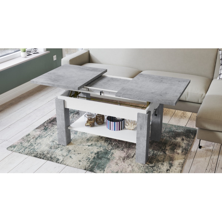 Mesa de centro plegable con estante ADONIS gris/blanco