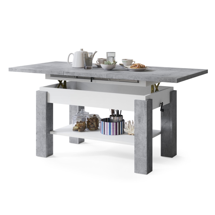 Mesa de centro plegable con estante ADONIS gris/blanco