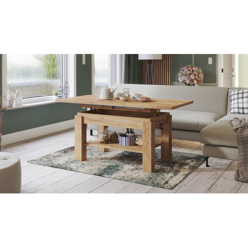Mesa de centro plegable con estante ADONIS roble